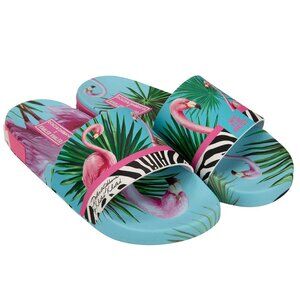 Dolce & Gabbana - DJ Khaled Slides Sandals with Flamingo Zebra Print Blue Pink E